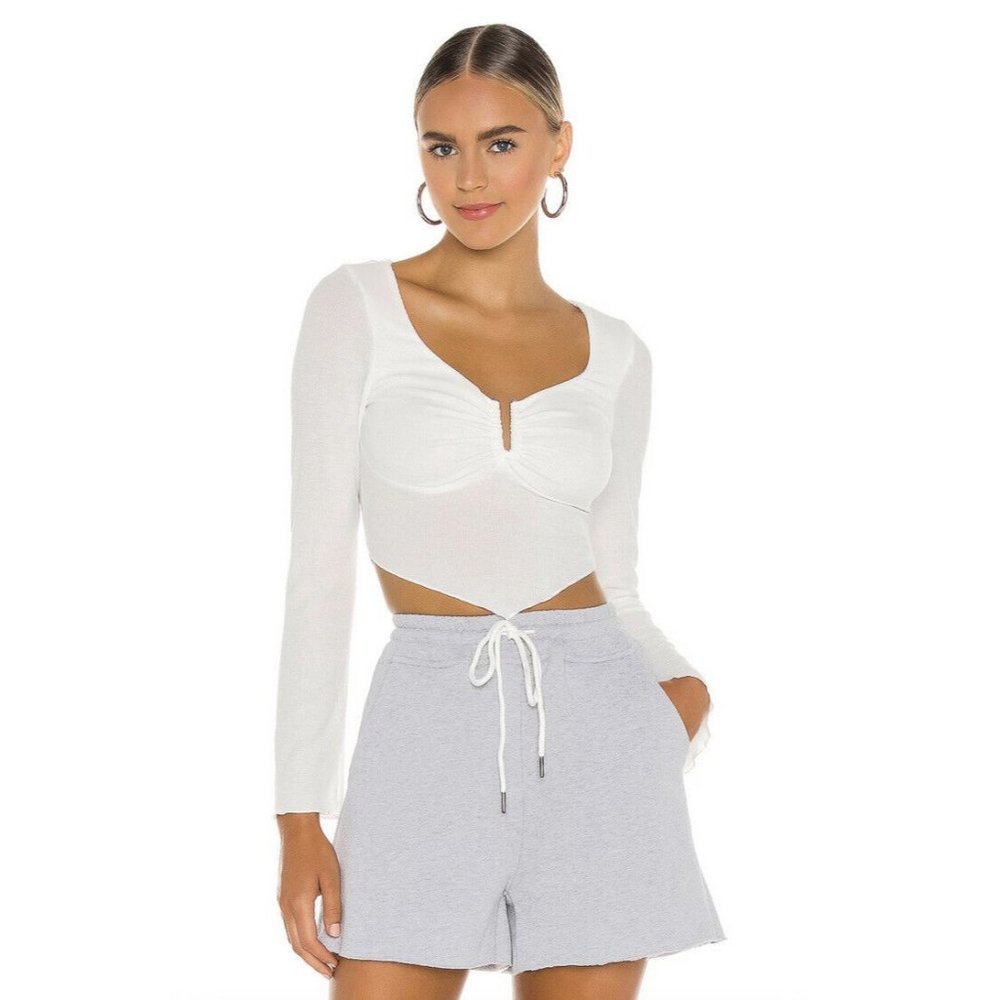h:ours Tabitha Top White Ribbed Jersey Revolve